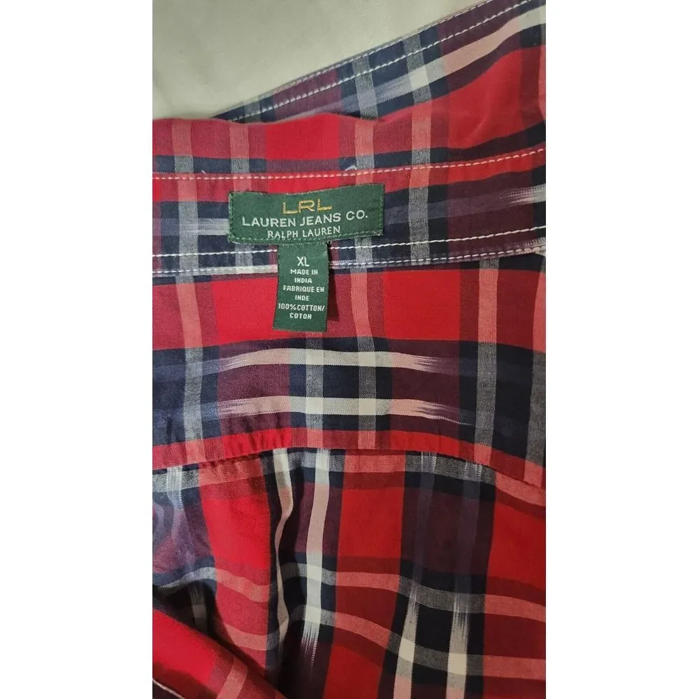 LRL Lauren Jeans Co Ralph Lauren Women's Size XL Plaid Shirt Button Up Red Plaid - Picture 5 of 7